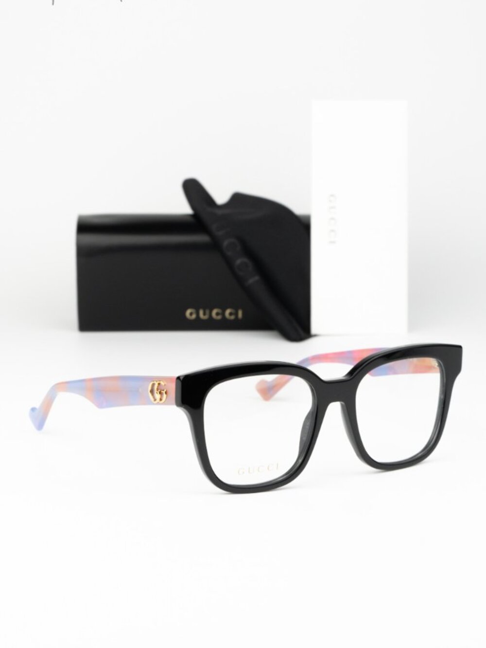 Gucci Women Eyeglasses Black Pink Havana Demo Square GG0958O 011 NEW AUTHENTIC